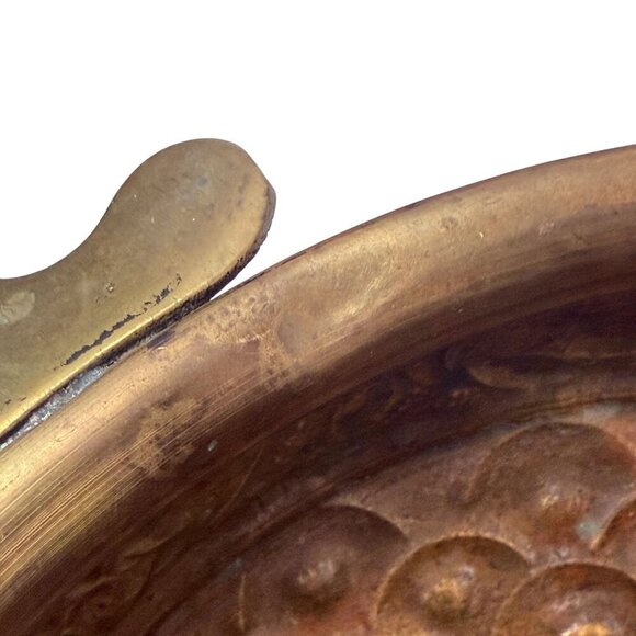Hammered Metal Bowl with handles 8.75" Round Boho Rustic Decor Brass Tone - Picture 14 of 15